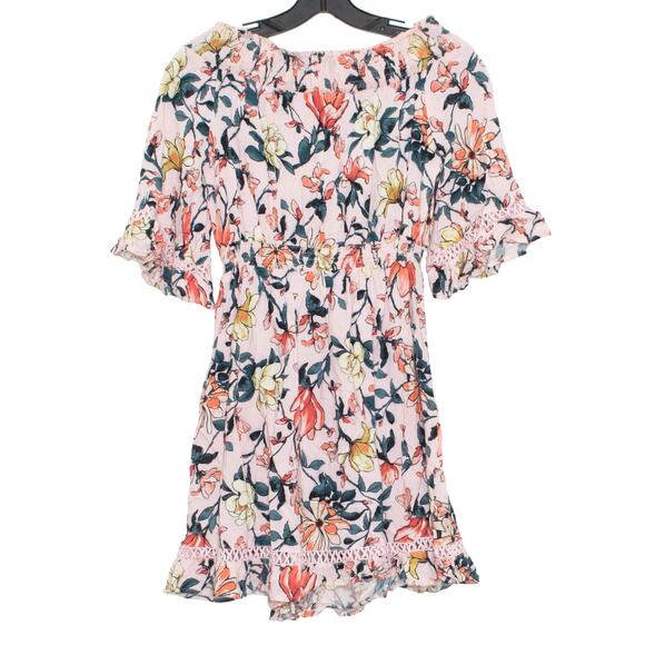 Lulus Dress Off Shoulder Floral Cottage Mini Romantic Feminine Boho Pink Small - Picture 5 of 5
